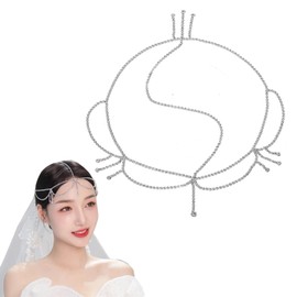 AWOCAN Rhinestone Waterdrop Head Chain Headwear - Bohemian Headband Headpiece Crystal Headress for Women Hair Jewelry (B)