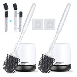 Lefree 2 Pack Silicone Toilet Brush,Rubber Toilet Bowl Brush and Holder Set with Ventilated Holder, Toilet Cleaner Brush for Bathroom,Floor Standing & Wall Mounted Toilet Scrubber Without Drilling