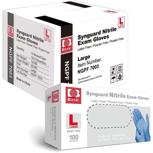 Basic Medical Blue Nitrile Exam Gloves - Latex-Free & Powder-Free - NGPF-7003 (Case of 1,000), Large