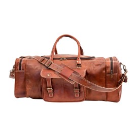 Shy Shy Leather Duffel Bag for Men and Women Full Grain Leather Travel Overnight Weekend Leather Bags Sports Gym Brown Duffel (24 Inch)