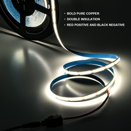 SEZO COB LED Strip Light Natrual White 4000K 16.4ft 480LEDs/M DC12V 8mm Width 9W/m Dimmable Flexible High Density Uniform FCOB LED Strip Tape Light for Under Cabinet DIY Bedroom Kitchen Home Lighting