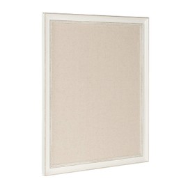 DesignOvation Macon Decorative Wall Mounted Framed PInboard with Soft White Linen Padded Fabric, 23x29