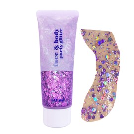 Body Glitter Gel 50 ml, Chunky Mermaid Sequins Glitter Face, Festival Glitter for Face/Hair/Body, Face Glitter Gel, Durable & Waterproof for Party, Masquerade, Birthday (Purple)