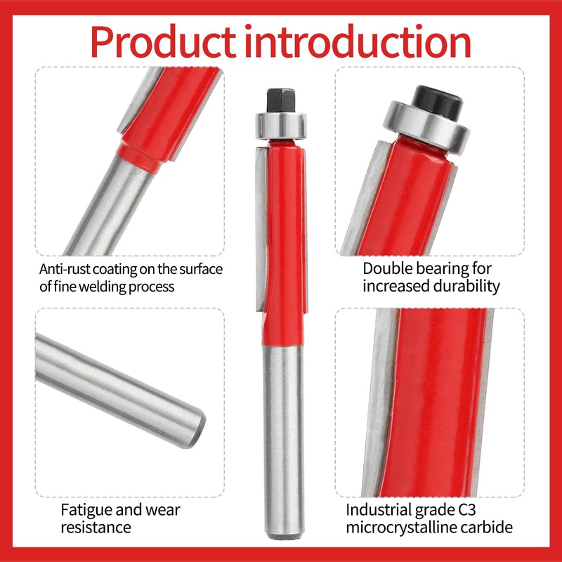 4Pcs 1/4 Inch Shank Router Bits Top Bearing Flush Trim