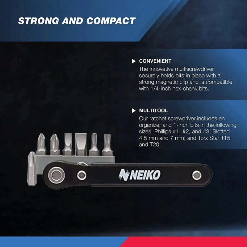 Neiko 03044A 1/4-Inch Drive Mini Ratchet Screwdriver Set, 8 Pc,