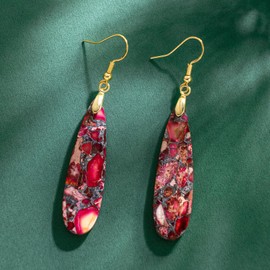 SELOVO Trendy Earrings Teardrop Stone Red Earrings Dangle for Woman Gold Tone