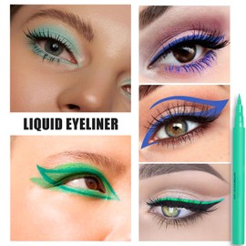 Coloured Liquid Eyeliner, Bright Green Eyeliner Pen Long-Lasting Waterproof Liquid Eye Liner, Highly-Pigmented Colourful Eyeliner for Party Eye Makeup, Matte Green Eyeliner Pencil