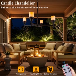 ALL FORTUNE Battery Operated Chandelier, Outdoor Hanging Candle Lights Battery Gazebo Lights, Outdoor Chandelier for Gazebo, Canopy, Pergola, Porch, Tent Decor (4)