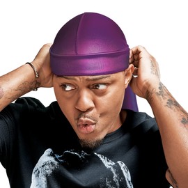 RED by Kiss Bow Wow X Power Wave Extreme Shine Silky Durag, Breathable, Long Tail Doo Rag for Maximum Wave Compression, Smooth Wide Straps, Durable Headwrap Turban Style (Purple)