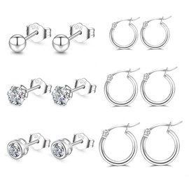 Silver Hoops Earrings for Women 925 Sterling Silver Hoop Earrings with Silver Stud Earrings Set with Cubic Zirconia Unisex Sleeper Huggie Small Hoop Earrings for Men Women(4mm*3+1 * 8/10/12mm) PABBEU