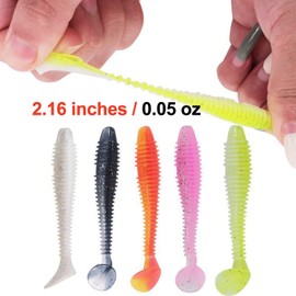 Soft Swimbaits 2 Inches, Paddle Baits for Bass Trout Crappie, Strong Plastic Lure Swimmer for Saltwater Freshwater 50Pcs Yellow