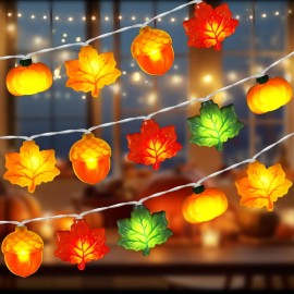 Bolvinaso 10ft Fall LED String Lights 3D Acorn Pumpkin Maple Leaf Timer Indoor Table Decor