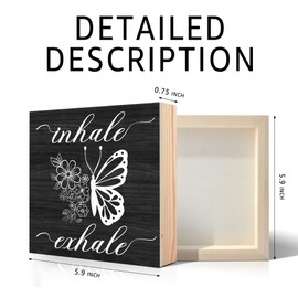 PUVOXHO Inhale Exhale Funny Butterflies Wooden Sign Desk Decor for Home Office Farmhouse Bedroom, Yoga Spa Room Decor, Meditation Gifts for Women Boss Leader Supervisor Coworkers Family Friend BFF