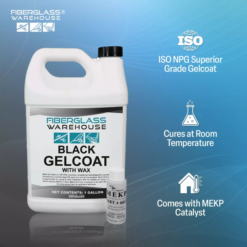 Fiberglass Warehouse Black Gel Coat –Gallon (WAXED) with 2oz MEKP