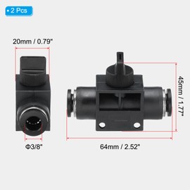 PATIKIL 3/8" Pneumatic Ball Valve, 2 Pack 3/8" OD Push to Connect Tube Fittings Ball Valve Union Straight Air Flow Control Valve for Air Hydraulic, Black Silver