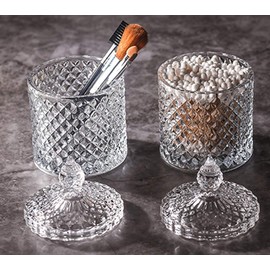 [narunaru] Glass Trinket Case, Cotton Swab Holder, Toothpick Holder, Interior Decoration, Lid Included (Transparent)