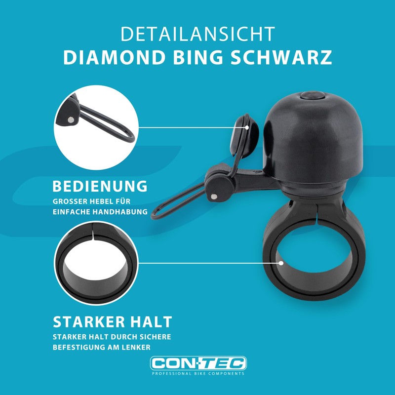 CONTEC Diamond Bing Bike Bell with Handlebar Clamp 22.2mm Diameter