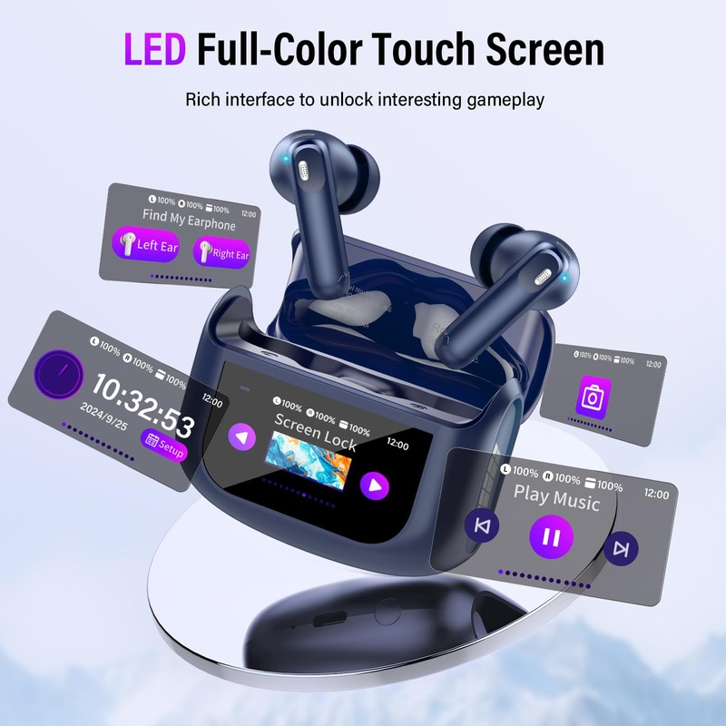 Wireless Earbuds, Bluetooth 5.4 Headphones with Multifunctional Touch Screen, 48H