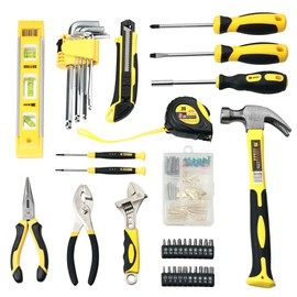 B BOSI TOOLS 142 PCS Tool Set, Home Repairing Tool Kit with 13-Inch Wide Mouth Open Storage Tool Bag, Portable Home Tool Kit Including Hammer, Screwdriver, and Household Tools