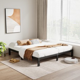 LUKIROYAL Low Bed Frame, 7-Inch Metal Bed Frame Queen Size, Heavy Duty Low Profile Bed Frame with Steel Slats, Easy Assembly Noise-Free Queen Bed Frame No Box Spring Needed - Non-Slip, Black