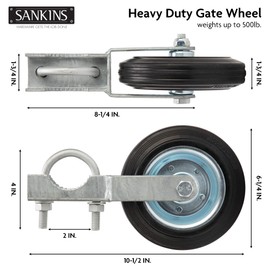 SANKINS Gate Helper Wheel for Supporting Metal Swing Gates with 1-5/8" Thru 2" Gate Frames, 6" Gate Support Wheel Prevent Gate from Dragging for Chain Link Fence, 2 PCS