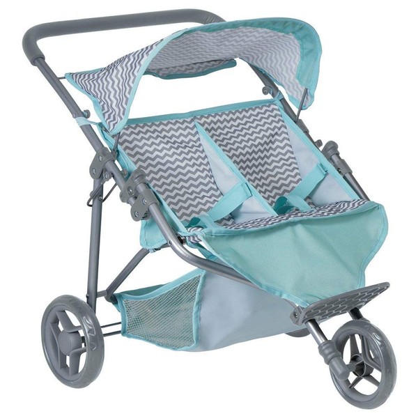 Adora Zig Zag Twin Jogger Stroller for Baby Doll,Blue