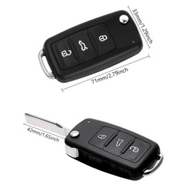 Car Key Case, 3 Buttons Car Remote Control, Replacement Key Shell with Folding Key, Key Shell Accessories Compatible with VW Golf Tiguan, Key Shell Car Key Case