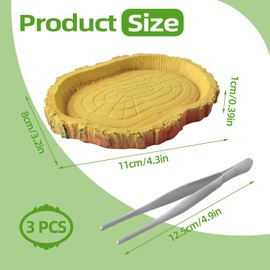 YFPOPONE 3 Pcs Tortoise Water Bowl, Reptile Bowl Made Of PVC, 11 * 8 * 1cm Tortoise Food Bowl, Bark-like Design Reptile Water Dish With A Reptile Tweezer, Bowls Accessories For Reptile Feeding