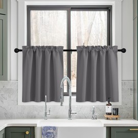 NICETOWN Kitchen Blackout Curtains for RV Camper Windows, Privacy Thermal Insulating 30 Inches Long Curtains for Bathroom Basement Door Window Cover, W34 x L30 inch, Grey, 2 Pcs