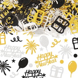 Glodecart 200PCS Happy New Year Confetti for Table, Gold Black Sliver Metallic 2024 New Year Eve Confetti for Home New Year Party Decoration Table Decor Supplies New Year Celebration Table Scatter
