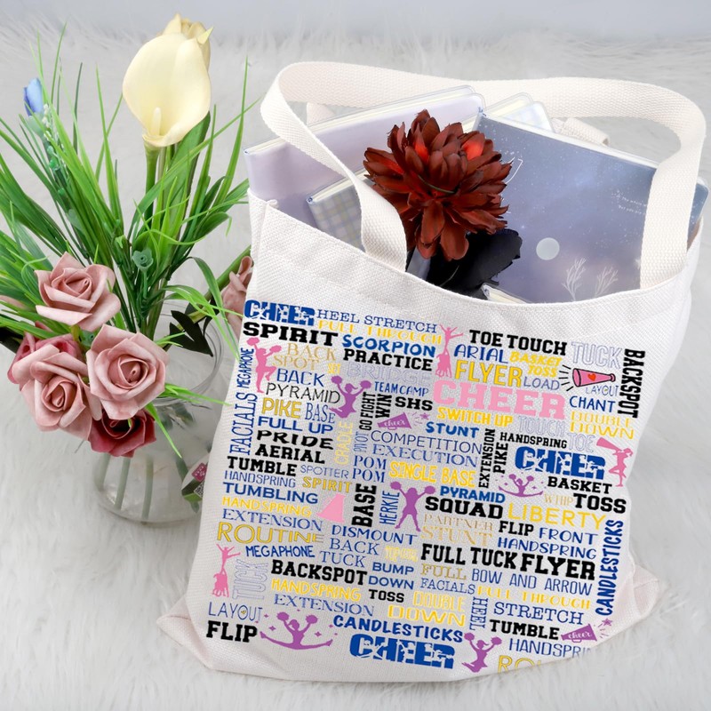 FEELMEM Girls Cheerleading Tote Bag, Cheerleader Gift, Cheerleader Gift, beige