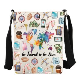 JYTAPP World Travel Crossbody Bag To Travel Is To Live Bag Travel Bag World Map Adventurers Explorer Wanderlust Traveler Gift (BEIGE)