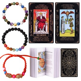 King's palace Classic Rider Waite Tarot Cards for Beginners,Tarot Cards with Meanings On Them,Tarot Cards with Guide Book/Linen Bag,Colorful Beaded Bracelet,Tarot Deck Easy to Read,Hold and Shuffle