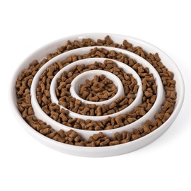 Ceramic Cat Slow Feeder,Shallow and Wide Opening Dish for Whisker Friendly,Anti Knocked Over Heavy Plate Bowls for Puppy Kitten Dry and Wet Food