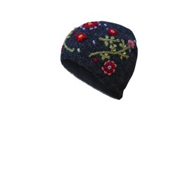 Pachamama Women Wool Beanie Hat Handknitted Flower Embroidery Multicoloured One Size Handmade Extra Warm