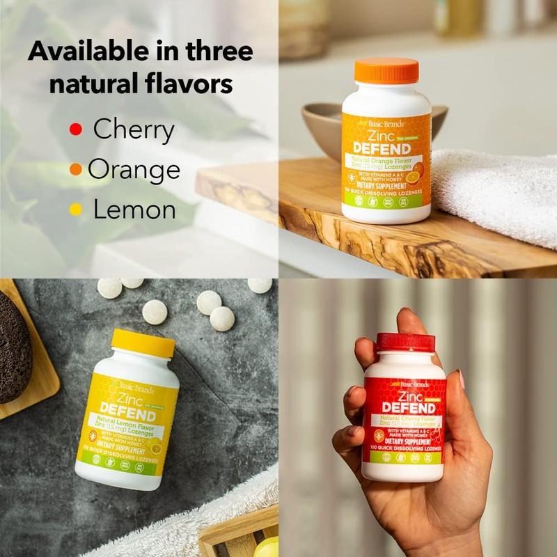Basic Organics Natural Flavor Zinc Lozenges, Cherry, 100 Tablets