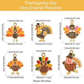 KitBeads 30Pcs 6 Styles Fall Turkey Charms Enamel Thanksgiving Aniaml Chicken Charms for Jewellery Making Bracelets Necklaces Earrings Crafts
