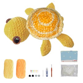 Happy E-life Crochet Starter Kit 10 Inch Crochet Doll Crochet Kit for Beginners with Step-by Step Video Tutorials, Big Size Crochet Kit for Beginners Crochet Turtle(Orange)