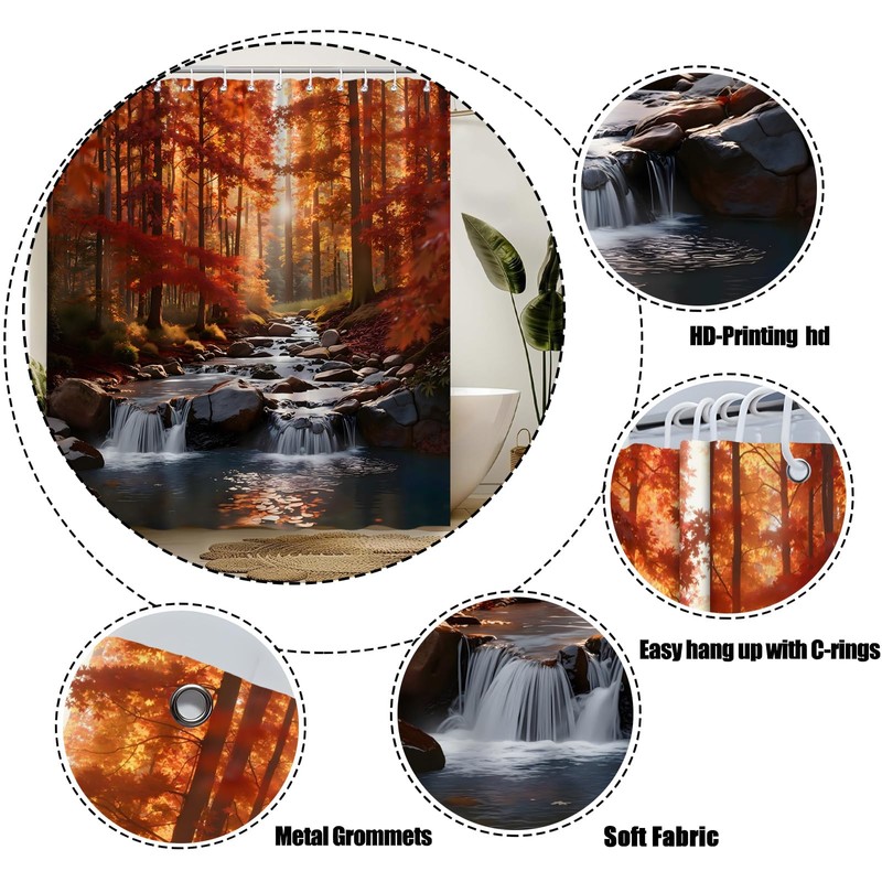 GCTNBJL Fall Forest Waterfall Shower Curtain for Bathroom,70x70(WxH) Inches