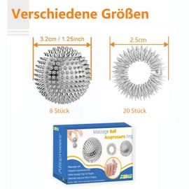8 Hedgehog Ball Hard + 20 Acupressure Rings - Skills Borderline Set with Skill Ball Metal and Skill Ring - Acupressure Ball Hedgehog Ball Small 3 cm Acupressure Ring Set Skills Set Stress Adult