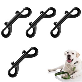 Double Carabiner Hooks, Pack of 4 Robust Double Carabiner Bolt Catch Chains Snap Hooks, Double Ended Bolts Zinc Die-Cast Nickel-Plated, Black