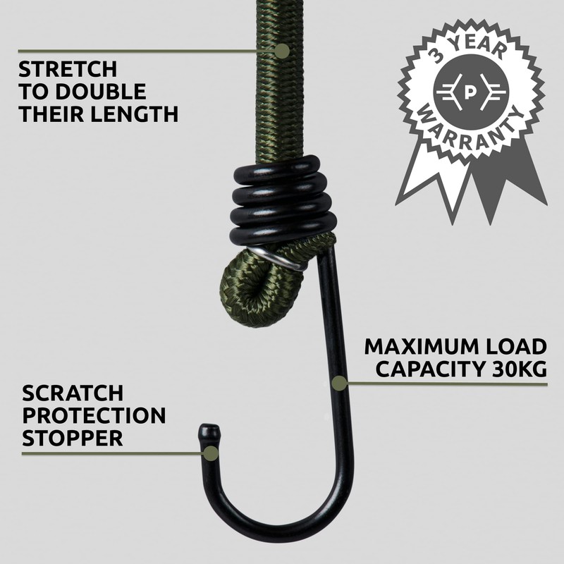 Pluvios Bungee Ropes with Hooks Heavy Duty Outdoor 10 Pack