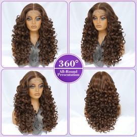 Felek Ombre Brown Wig Long Synthetic Loose Wave Lace Front Wigs for Black Women Honey Blonde 13x6 HD Transparent Lace Frontal Wigs Pre Plucked Wear and Go Glueless Curly Wig 24 inch P4/30/27