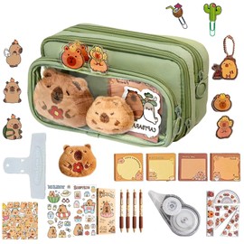 Lapicera Capibara Pencil Case,Capybara Pencil Pouch,Estuche capibara,Pegatinas y Utiles Escolares para Oficina y Almacenamiento de papelería (Verde)
