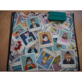 TJ Maxx Kitty Cat's & Fox Variety Durable Reusable Grocery Shopping Gift Tote Bag NEW - Cat Portraits Polaroid