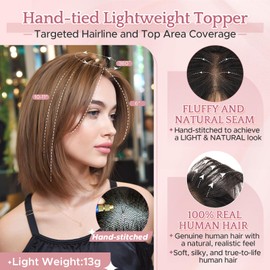 SEGOHAIR Hair Toppers for Thinning Hair Women - Clip-in Wispy Bangs 9x12cm T-Part Hand-Tied 13g Ultra-Lightweight Breathable Base Undetectable & Natural- Chestnut Brown