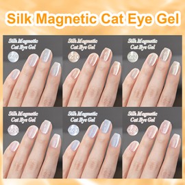 TWOEIGHT Silk Magnetic Cat Eye Gel Nail Polish Set 8ml*6 with 1Magnets Silver Blue Orange Green Purple Pink Nail Salon DIY at Home Sparkle Stunning Gel Polish Gift for Women