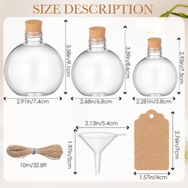 Baderke 24 Pcs Spherical Plastic Potion Bottles with Cork 3, 5, 6 oz Ball Shape Round Sand Art Bottles with mini Funnels for Wedding Cocktail Ornament Decorative Candy Jar Drink DIY Crafts