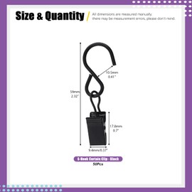 Swpeet 50Pcs Black Metal S Hooks Curtain Clips with S Hooks Kit, Strong Party Wire Light Holder for Hanging Camper Awning Light Photos Christmas Decor Art Craft Display, Garden Courtyards Decoration