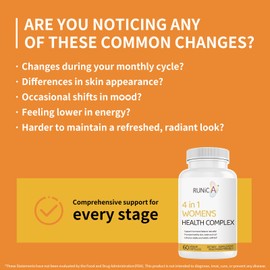RUNICA 4-in-1 Women's Health Complex, Supports Hormone Balance, Skin Health & Vitality - with Rosehip, Evening Primrose, Soy Isoflavones & Pueraria Mirifica - 60 Vegan Capsules